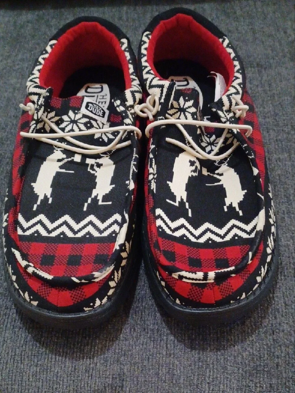Hey Dude Men's Red, Black & White Patterned Boat Shoes